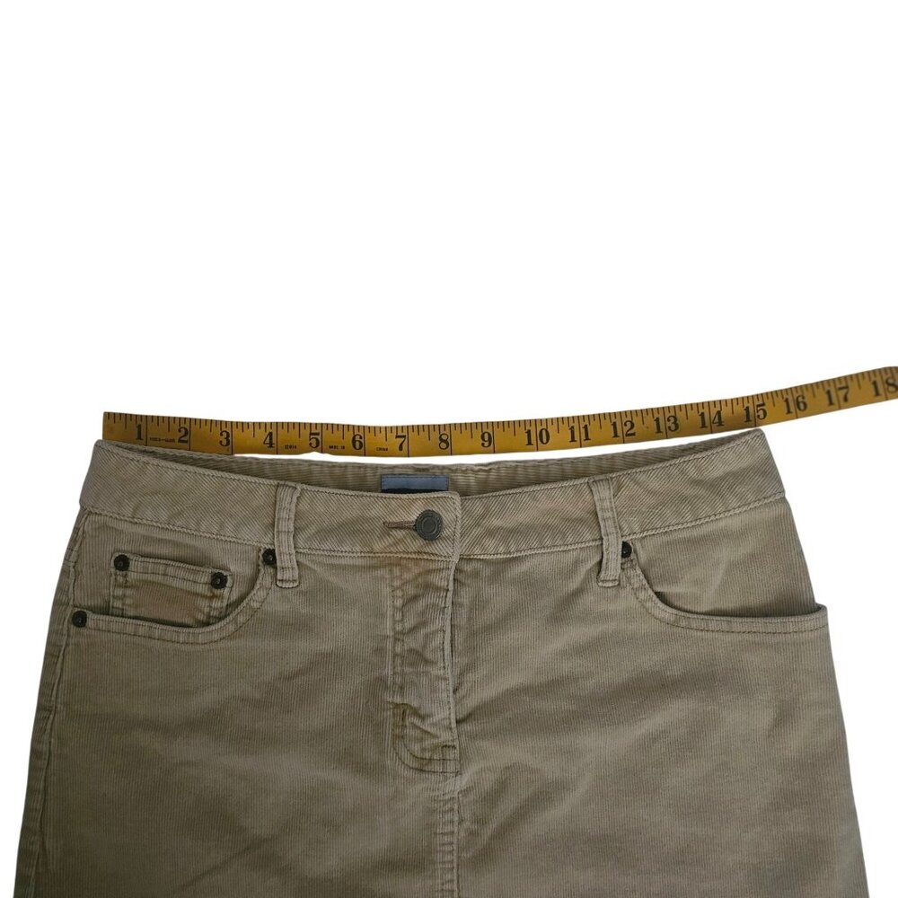 OASIS Tan Corduroy Cord Ribbed 5-Pocket Button Zip Fly A-Line Mini Skirt Size 10 - Picture 7 of 10